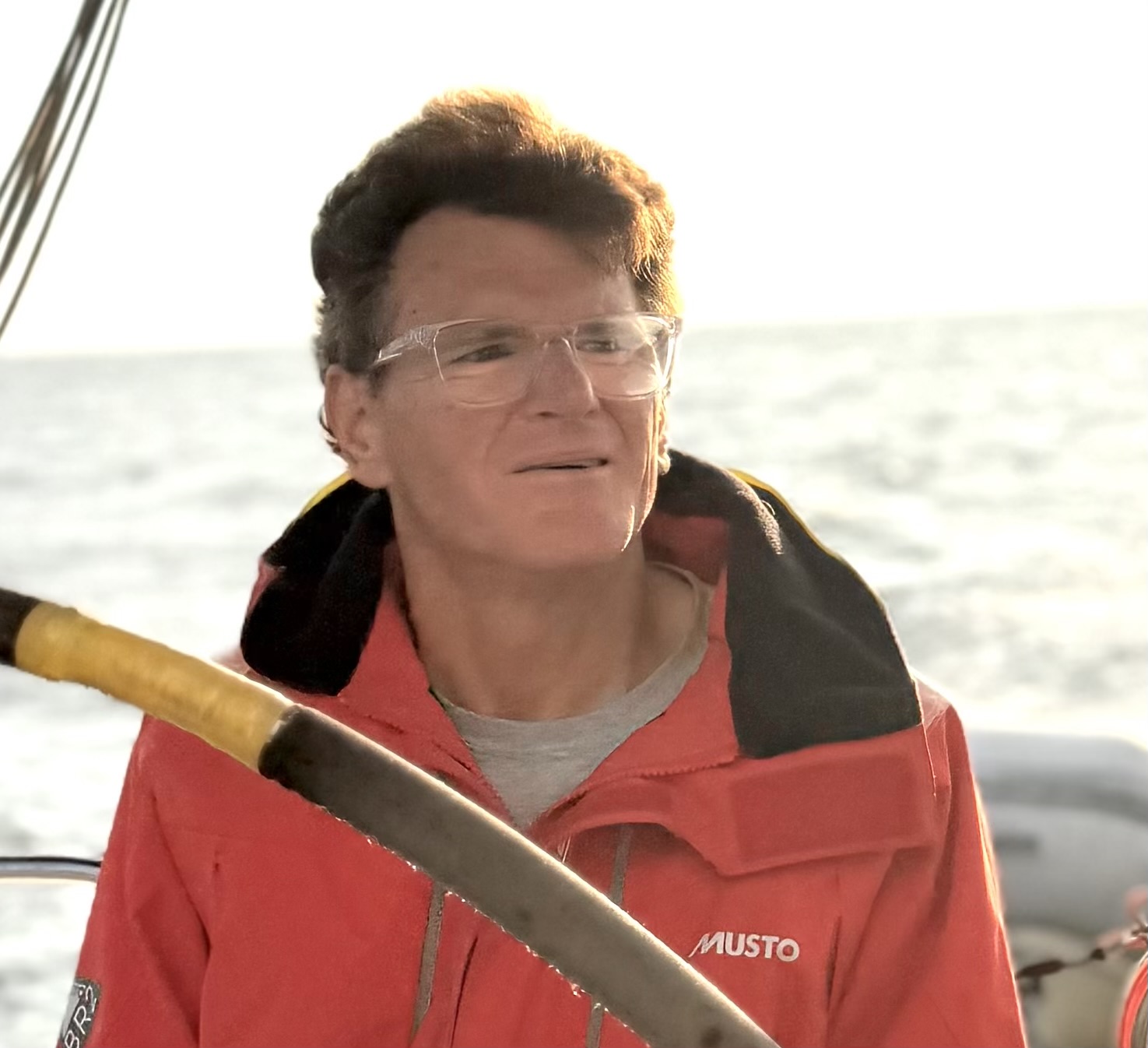 Captain Pete at the helm of Pérola