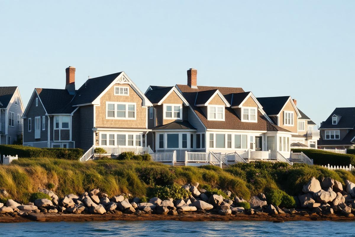 Coastal shingled homes seen from the water