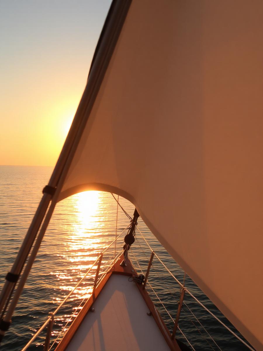 Sunrise at sea from the bow of the yacht
