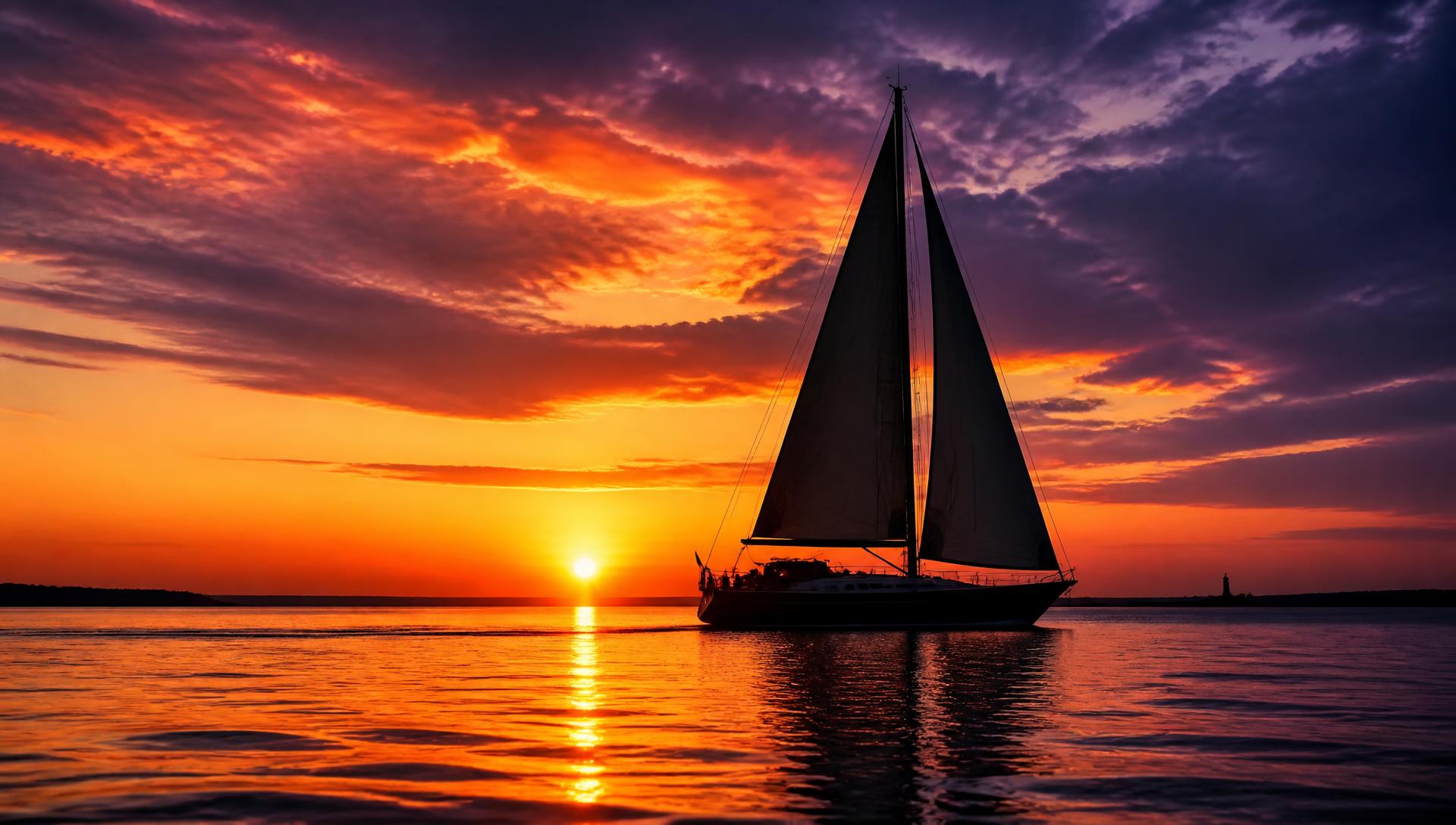 Sailing yacht at sunset on Vineyard Sound